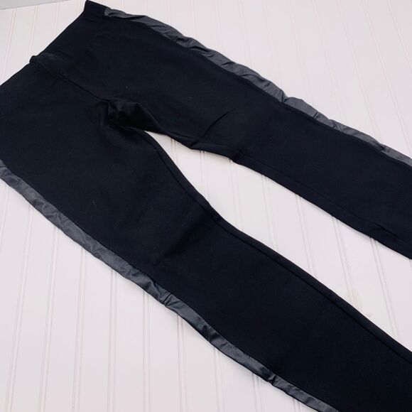 White House Black Market Black Ponte Knit Legging 29‎ L Faux Leather Side Stripe - Picture 3 of 9